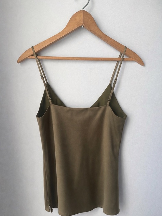 Socialite Green Satin Cami Silky Adjustable Strap Minimalist Tank - Picture 2 of 5